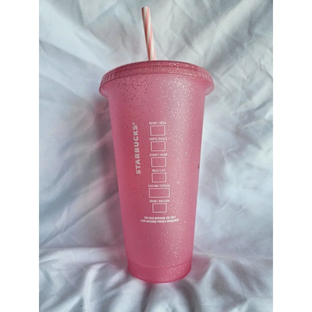 New Starbuck Pink Reusable Cold Cup With Lid And Straw Winter Collection‎